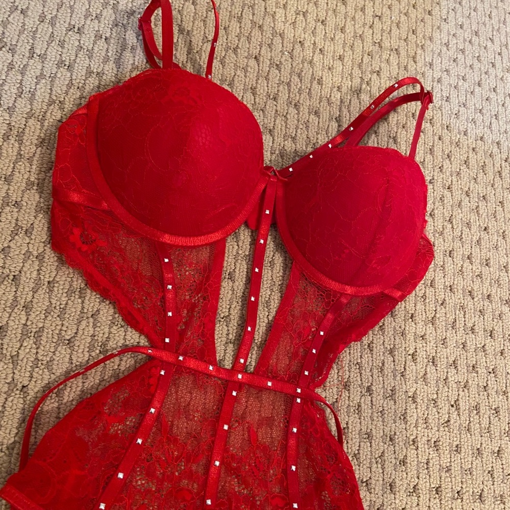 Red body rage bodysuit with silver studs